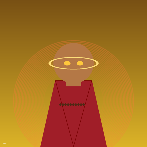 Bronze monk under solar gold sky